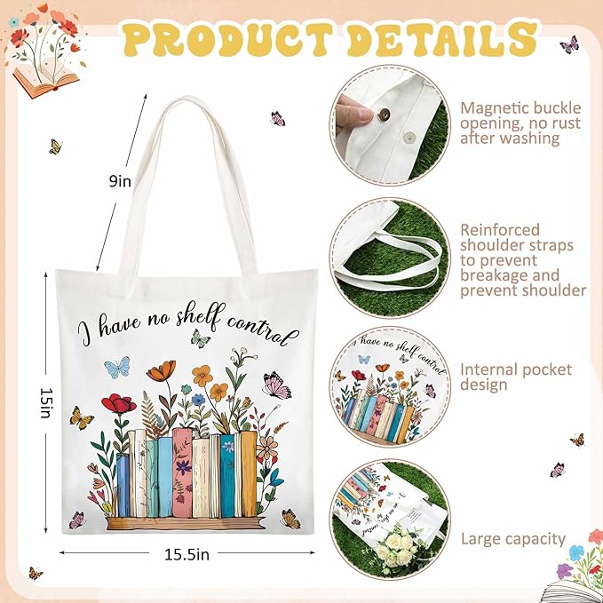 Paterr 6 Pcs Book Lover Gifts for Women, Mother's Day Book Club Gifts for Bookish, Canvas Tote Bag Makeup Bag Print Blanket Socks 16oz Glass Coffee Cup with Straw Cute Keychain for Librarian Birthday