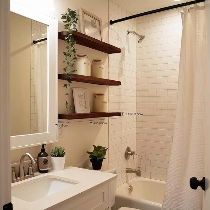 Floating Shelves for Wall, Bathroom Shelves Over Toilet, Wall Shelves & Book Shelf for Room, Hanging Shelf, Modern Wooden Mounted Floating Shelves, 24x7x1.5 in (Walnut-Like, Set of 3)