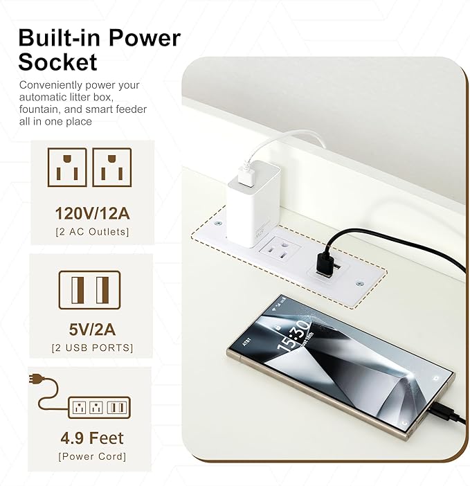 Hey-brother Cat Litter Box Enclosure, Large Hidden Litter Box Furniture with Charging Station, Suitable for Automatic/Self-Cleaning Cats Litter Boxes and Robot, Modern, White JCLB005WT