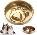 Golden Stainless Steel Slow Feeder Dog Bowls – Non-Slip Metal Dog Bowl for Large & Medium Breeds, Puppy Puzzle Feeder – 2 Cup Capacity for Small to Big Pets – Durable Slow Feed (Paw-Golden)