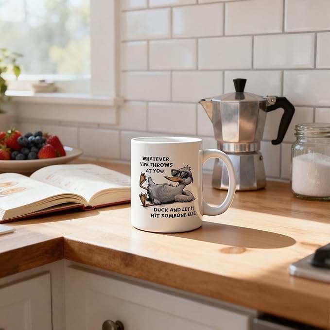 Funny Duck Mug 11 oz, Duck Lover Gifts, Sarcastic Gag Gift for Coworkers Friends Coffee Cups Ceramic, Ducks and Let It Hit Someone Else Ceramic Mug for Coffee Tea Hot Cocoa Home Office Work