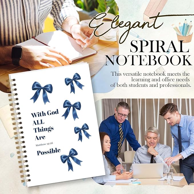 Bible Journal Spiral Notebook, Coquette Blue Bow Bible Study Supplies, Christian Gifts for Women Girls, 5.5x8.3 Inch - A02
