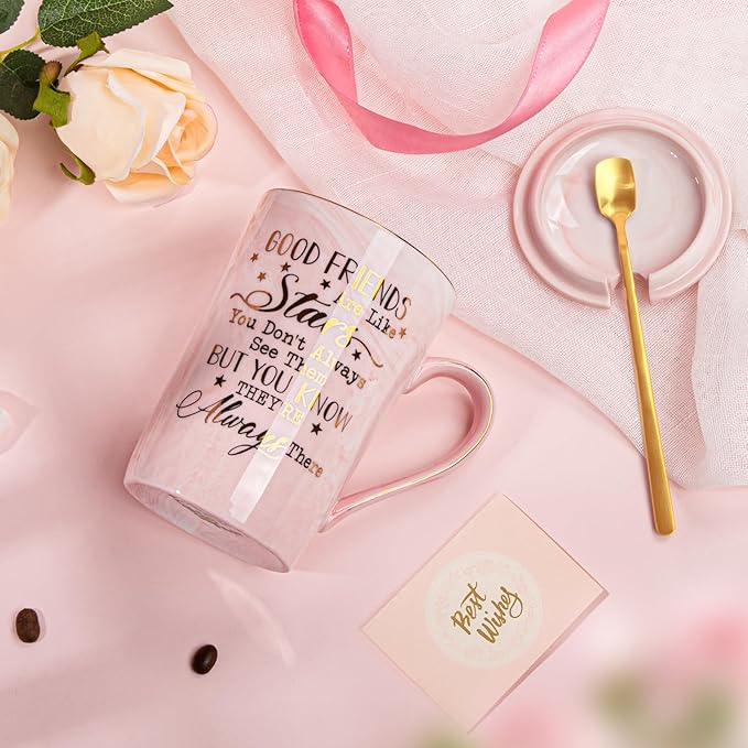 Best Friend Birthday Gifts for Women, Friendship Gifts for Women, Unique Mothers Day Birthday Gift Ideas for Her, Friends Female, Besties, BFF Ceramic Marble Coffee Mug Gift Box Printed Gold 14 oz