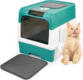 Cat Litter Box with Litter Mat, 18"x14"x13" Large Litter Box for Big Cats, Enclosed Removable Litter Boxs, Front Entry Top Exit Kitty Box, Odor Control, Easy to Clean (Green)