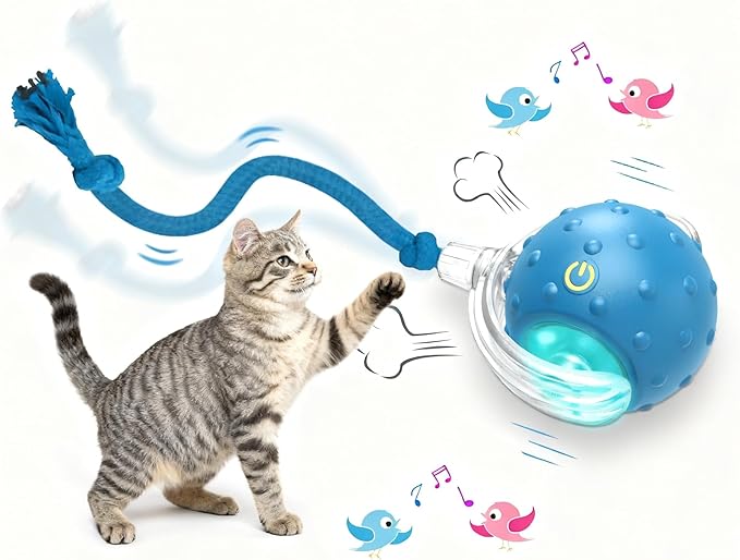 Interactive Cat Toys Ball for Indoor Cats Fast Rolling on Carpet, Chirping & Motion Activate Cat Toys (Blue)
