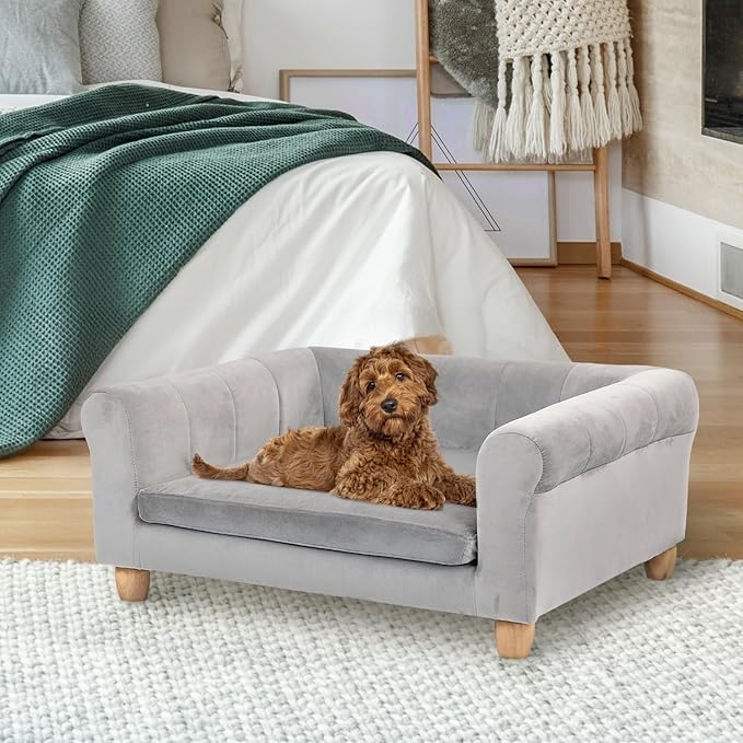 CRITTER SITTERS 33” Faux Suede Ped Bed in Grey, Durable Washable Sofa Couch for Small & Medium Cats & Dogs, Must Have Accessory for Yorkies, Shih Tzus & Frenchies, Kitten & Puppy Essential Furniture