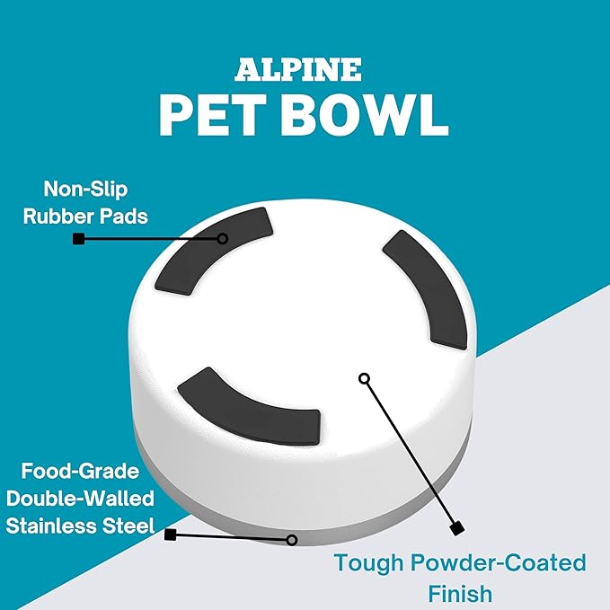 Alpine Set of 2 Stainless Steel Dog Bowls, Non Slip, Metal Pet Bowl for Food and Water, Double Walled Insulated, Rustproof, Dishwasher Safe- 32 Ounces- Pink (AB)