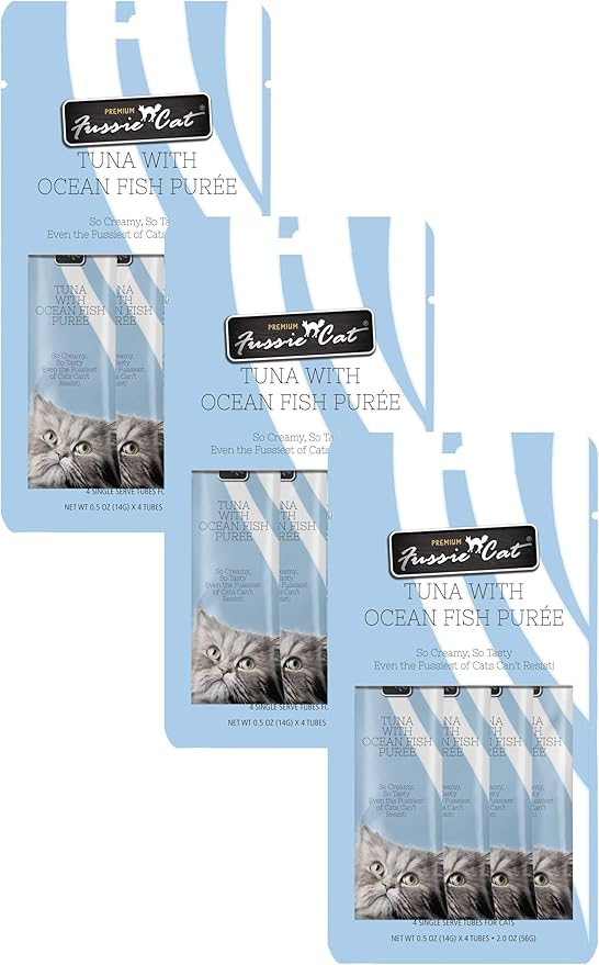 Fussie Cat Tuna with Ocean Fish Puree Grey 4 Count (Pack of 3)