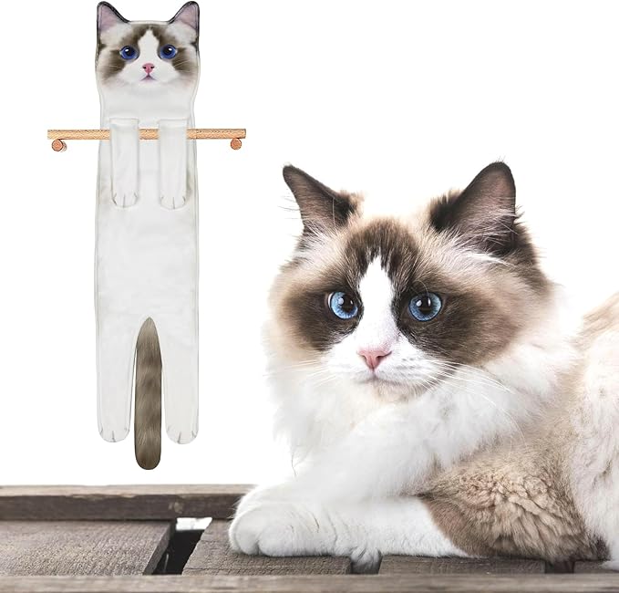 Funny Hand Towels for Bathroom Kitchen Decor - Cute Cat Hanging Hand Towel Kitchen Gadgets - Unique Housewarming Birthday Christmas Cat Lover Gift Ideas for Women Mom Lady Adults