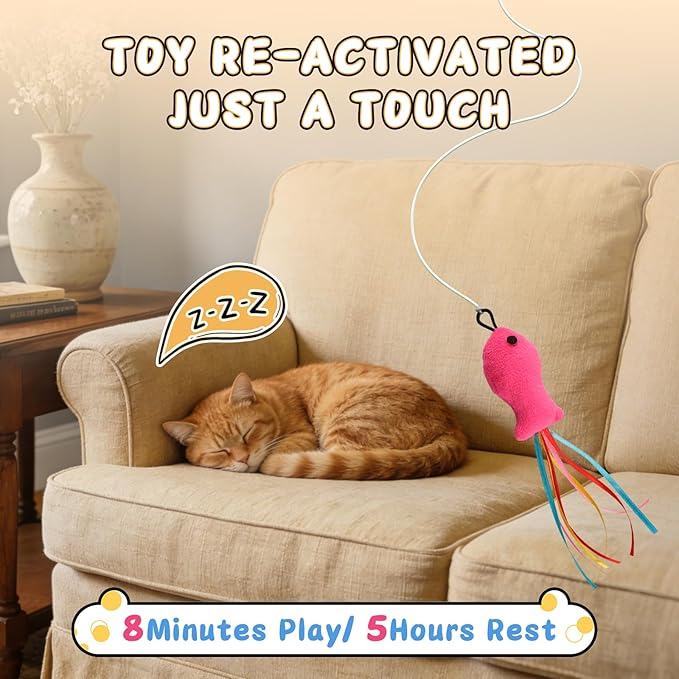 Automatic Cat Toy for Indoor Cats, Interactive Door Hanging Cat Toy with Smart Touch Restart, USB Rechargeable Cat Teaser with Elastic Rope, Adjustable Height Cat Toy for Kittens & Adult Cats (Blue)