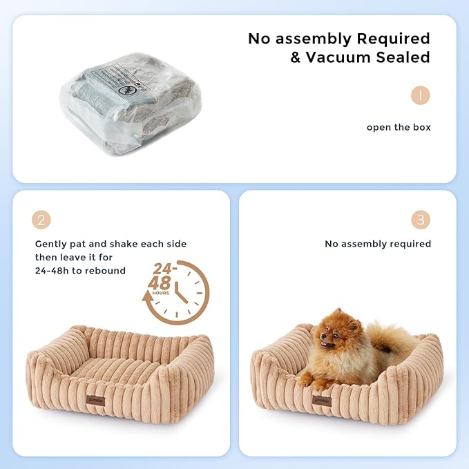 ZOMISIA Small Dog Beds for Small Dogs - Washable Cat Beds for Indoor Cats, Rectangle Orthopedic Puppy Bed with Fluffy Removable Cover, 20x19x7inches, Cream