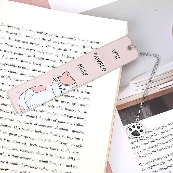 Cute Cat Bookmark, Zinc Alloy Kitten Paw Print Bookmarks Reading Gifts for Cat Lovers Funny Black Kitten Book Marks Animal Bookmark Gifts Book Accessories for Reading (Style B)