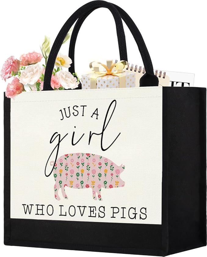Canvas Tote Bag for Women, Cute Pig Gifts for Pig Lover, Animal Lover Gift AestheticTote Bag Reusable Grocery Bag, Birthday Christmas Gift for Mom Daughter Friends Sisters Bestie Who Loves Pigs
