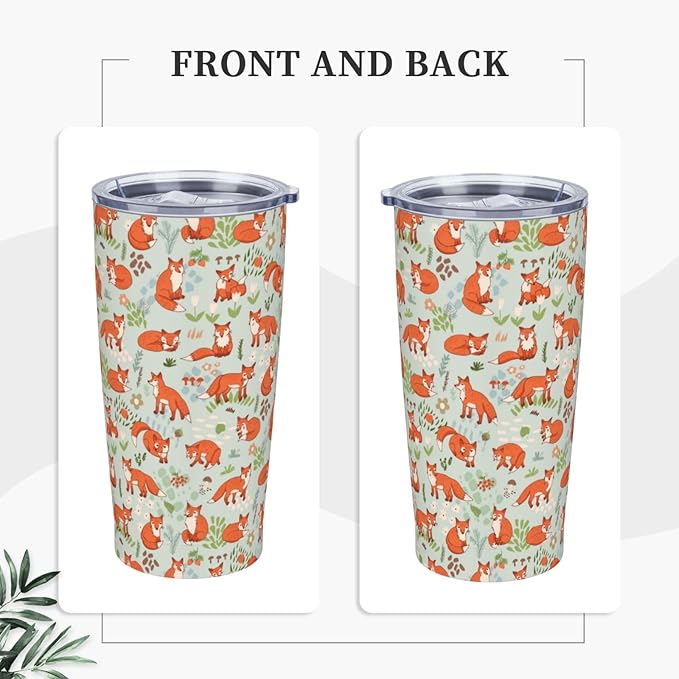 Fox Tumbler 20oz Cute Foxes Stainless Steel Insulated Tumblers with Lid and Straw Animal Travel Coffee Mug Tea Wine Cups Water Bottle Fox Gifts for Women
