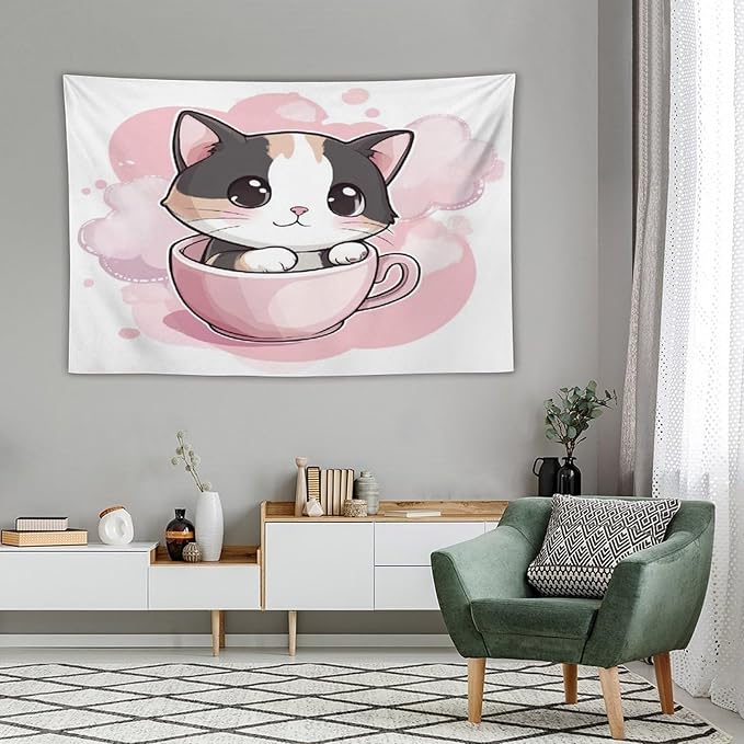 MaSiledy Wall Tapestries Kawaii Cat Tapestry Cute Kitten Cat Meow Tapestry Aesthetic Vintage Wall Hanging for Living Room Dorm Decor 40"x60" Wall Hanging for Home Decor Bedroom Living Room Dorm Decor