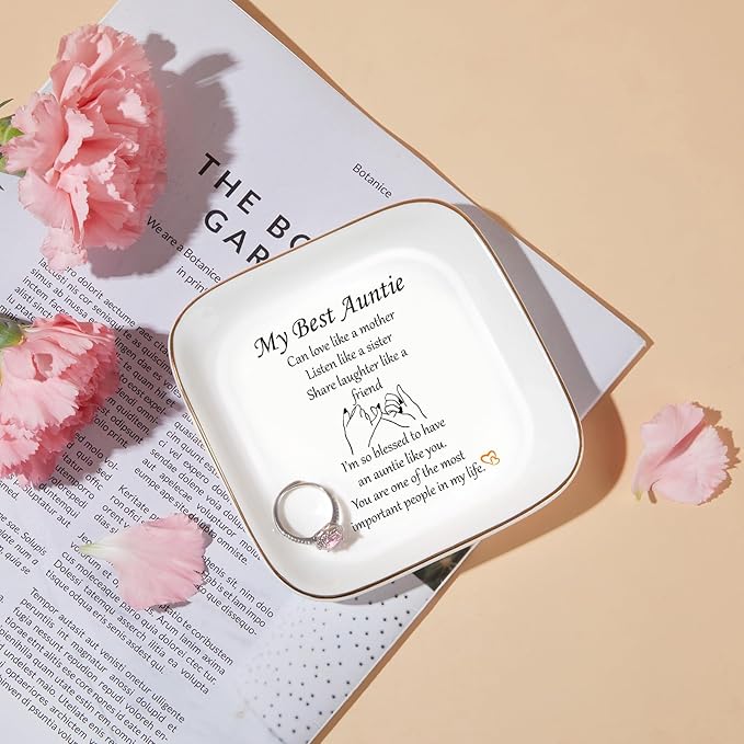PUDDING CABIN Mothers Day Auntie Gifts, Aunt Gifts from Niece, Nephew Jewelry Dish - I'm blessed to have an auntie like you - Mothers Day, Birthday, Christmas