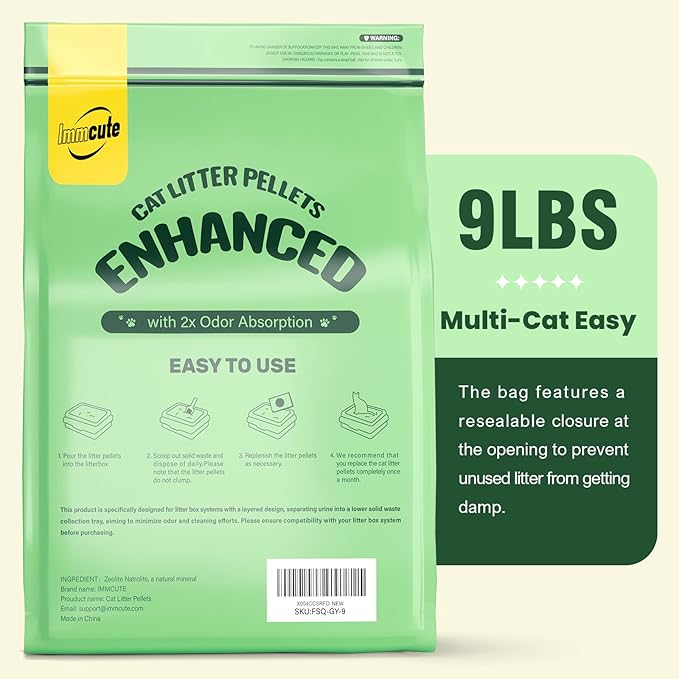 Enhanced Cat Litter Pellets 9 lbs, Long-Lasting Odor Control, Generic Litter Pellets Refills Exclusively for Dual-Layer Litter Box Systems, Zeolite, Non-climping, Not Low-Tracking