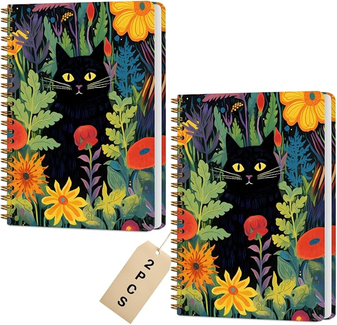 2 Packs Cat Spiral Notebook Aesthetic College Ruled Journaling Notebooks Cat Themed Gifts for Women Teacher Her Colleagues Cute Hardcover Notebook Journals for Writing Classroom Office Home Supplies