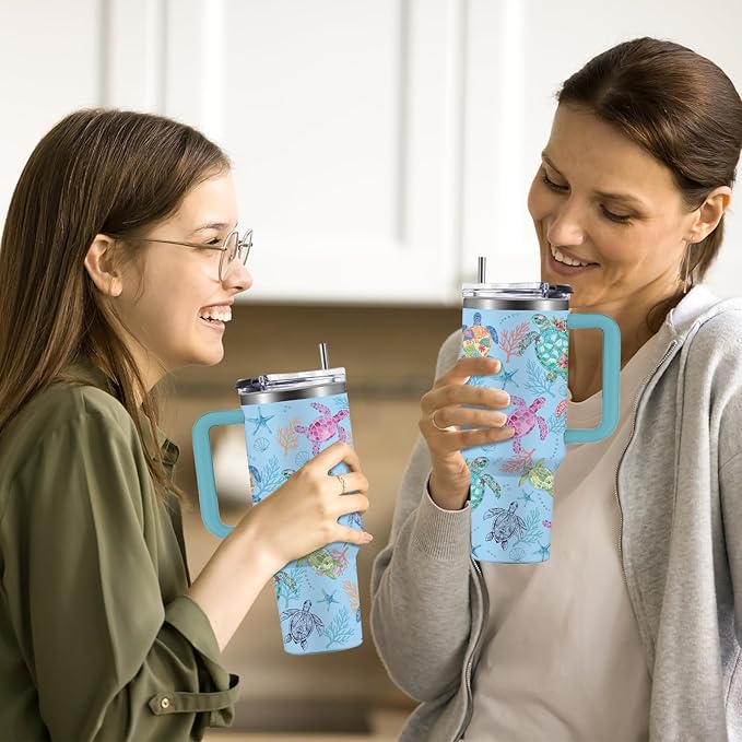 Turtle Tumbler 40oz, Classic Blue Sea Turtles Themed Gifts for Women Girls Turtles Lovers on Birthday Christmas Summer, Travel Stainless Steel Coffee Cup Double Wall Vacuum Insulated Mug