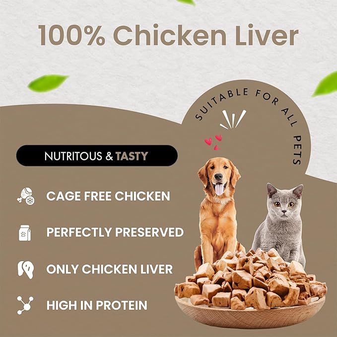Chicken Liver Dog Treats | Freeze Dried Liver Treats for Dogs, 100% Human Grade, Single Ingredient | Grain-Free Kitten Treats, High Protein | No Additives or Preservatives | Tested in USA | 3.1 oz