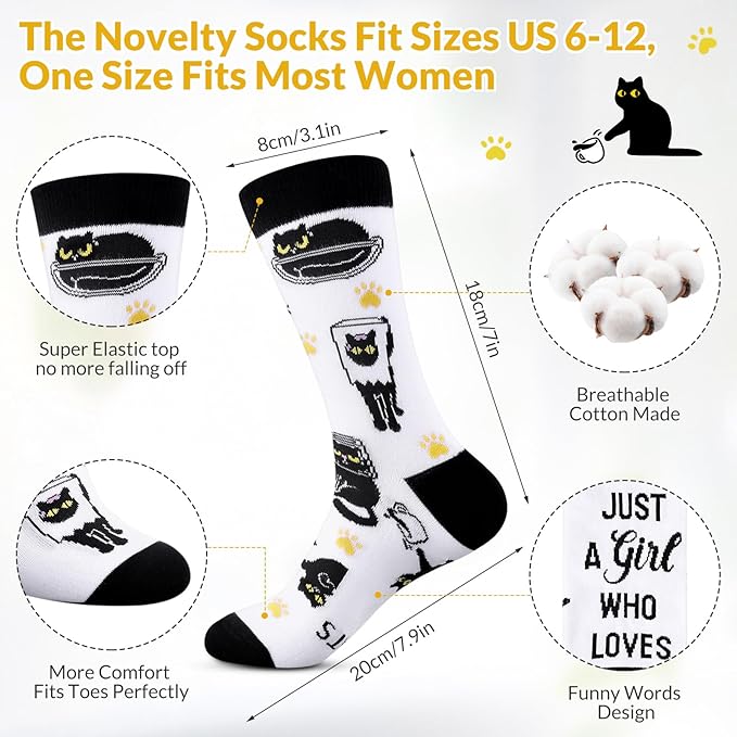 Funnymoom 2 Pack Black Cat Gifts Set for Women 20 oz Skinny Tumbler with Lid Straw Travel Coffee Mug Novelty Cute Animals Socks Mother Day Birthday Party Gifts for Cat Lover