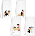 Jvpke Coquette Bow Black Cat Hand Towels Set of 4, Cat Lover Mom Lady Gifts, Cute Black Kitty Kitten Hand Towels for Bathroom, 16x24 Inch