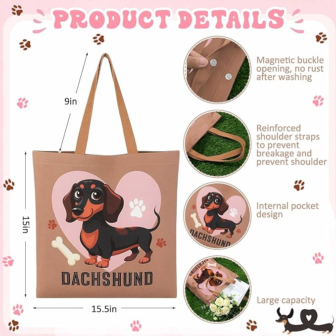 Paterr 6 Pcs Dachshund Lover Gifts for Women, Weiner Dog Gifts Canvas Tote Bag Makeup Bag Print Blanket Socks 16oz Glass Coffee Cup with Straw Cute Keychain for Mother's Day Birthday Girls Daughters