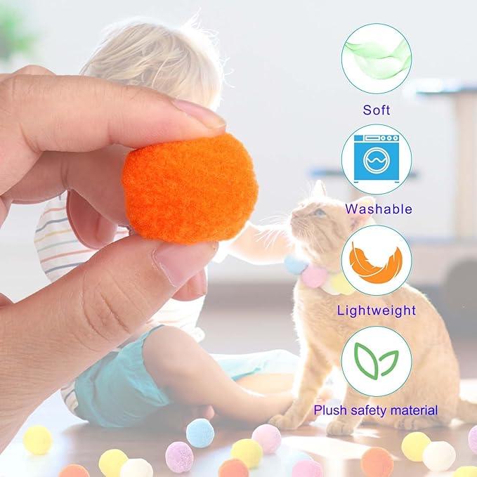 AIERSA Interactive Cat Toys - 100pcs Pom Pom Balls with Launcher Set for Indoor Cats, Kitten Enrichment