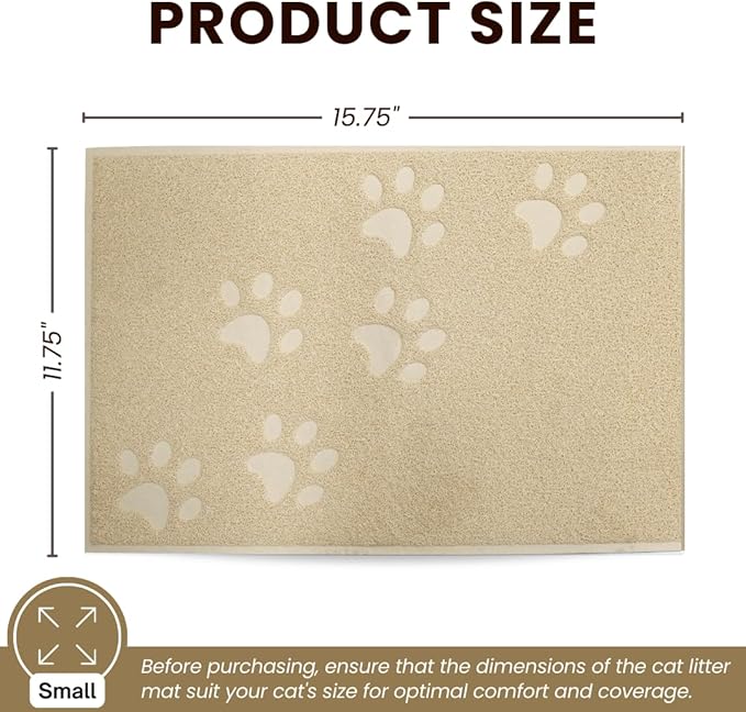 Andalus Small Cat Litter Mat, Pack of 1 - Waterproof, Non-Slip & Easy to Clean Cat Litter Box Mat for Extra Efficient Pet Litter-Trapping, Beige (15.75” X 11.75”)