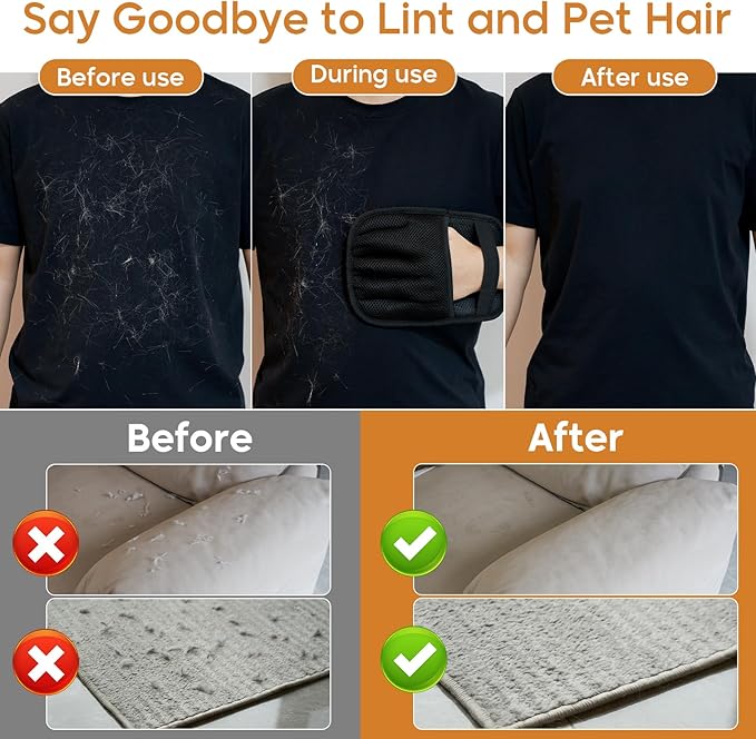 Pet Hair Removal Glove for Cats & Dogs 【2Pcs】, Upgraded Five-Finger Electrostatic Pet Hair Gloves, Reusable Magic Brush Pet Hair Remover Tool for Laundry, Couch, Carpet, Car Seat, Clothing