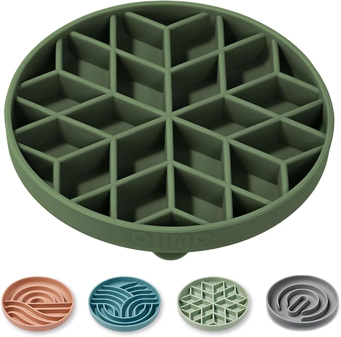OHMO Slow Feeder Dog& Cat Bowl, Silicone Puppy Cat Food Bowl with Anti-Slip Suction Cup Slow Down Small Dogs Eating, Anti Choking (S-Diamond,Camo Green)