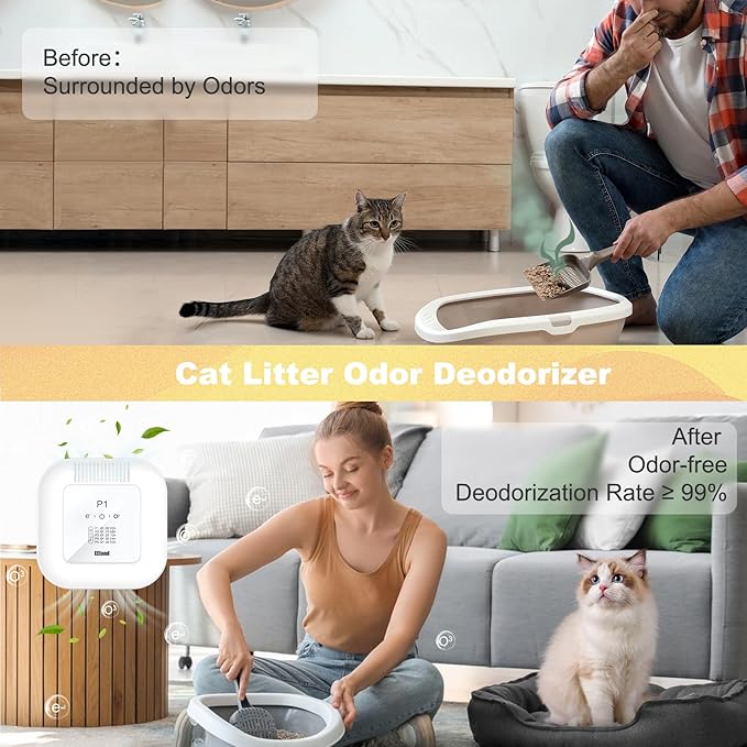 Cat Litter Deodorizer – 99% Odor Removal, Ozone Air Purifier for Pets, Strong Odor Eliminator for Litter Box, Toilet, Closet, Cabinet, Shoe, Garage