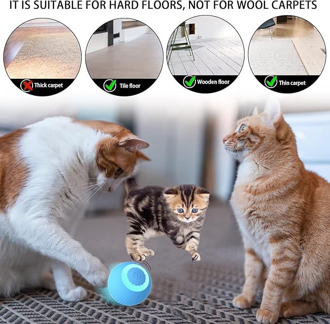 2025 Smart Automatic Interactive Cats Toy, Automatic Moving Bouncing Rolling Ball for Bored Indoor Adult Cats, Self Rotating, Type-C Rechargeable (Blue)
