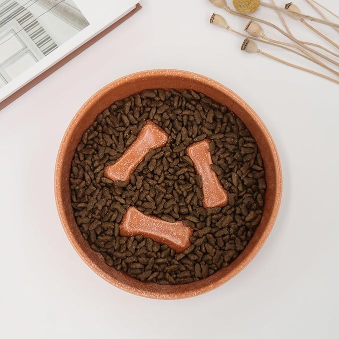 Ceramic Slow Feeder Cat Bowls 6 Inch Cute Bone Slow Feeding Dog Food Bowl,Whisker-Friendly, Anti-Vomiting Feeder for Cats and Small Dogs Non Slip Dishwasher/Microwave Safe (Orange)