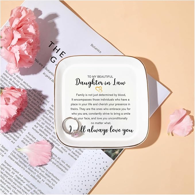PUDDING CABIN Mothers Day Daughter in Law Gifts Jewelry Dish - I will always love you - Wedding Bridal Shower Engagement Valentines Christmas Birthday Gifts for Daughter in Law
