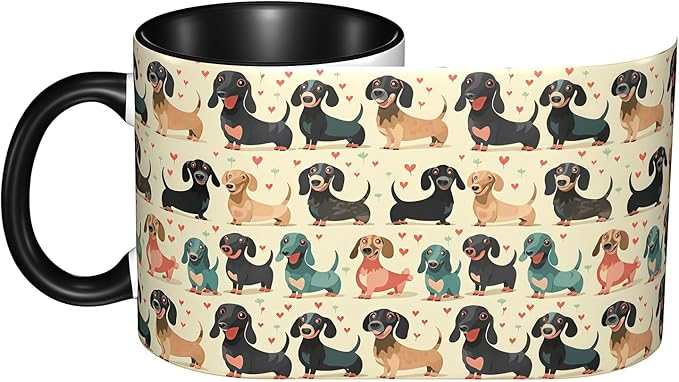 Dachshund Coffee Mug Funny Ceramic Tea Cup Novelty Presents for Women Men Home and Office Birthday Microwave Dishwasher Safe 11oz