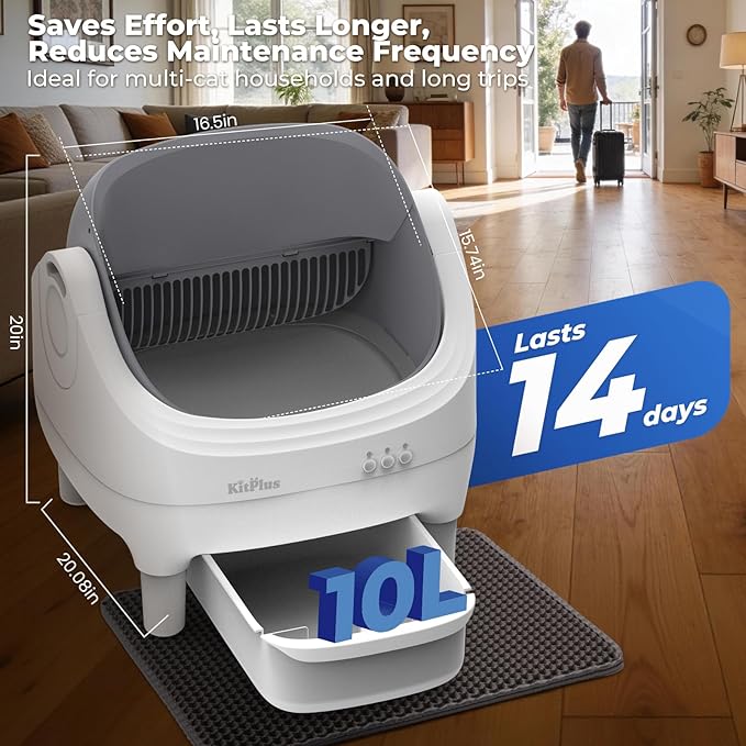 Self Cleaning Litter Box, Automatic Cat Litter Box-APP Control, Open-Design Electric Litter Box, Safety Anti-Pinch, Odor-Free Waste Disposal Includes Trash Bags, Suitable for Multiple Cats, White