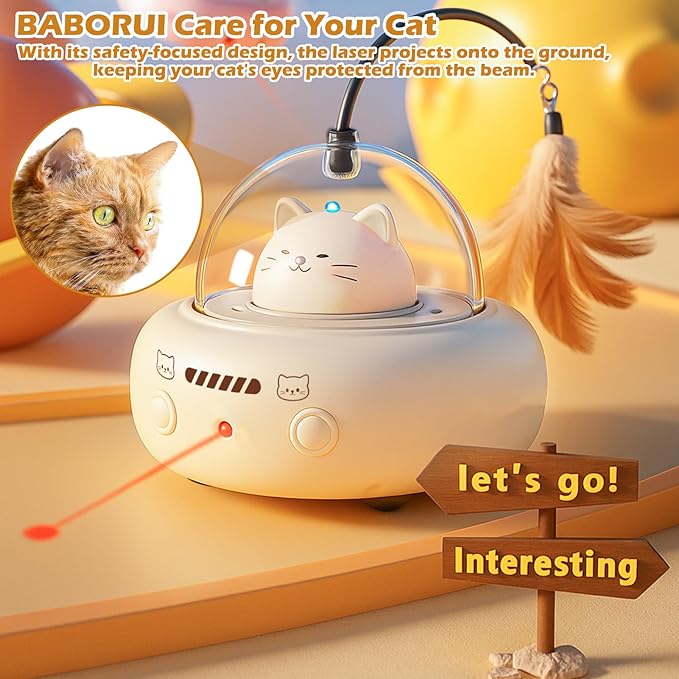 BABORUI Interactive Cat Toy with LED & Feather, Automatic Cat LED Toy for Indoor Cats, USB Rechargeable Smart Cat Toy, Electric Cat Toy for Bored Cats & Kittens