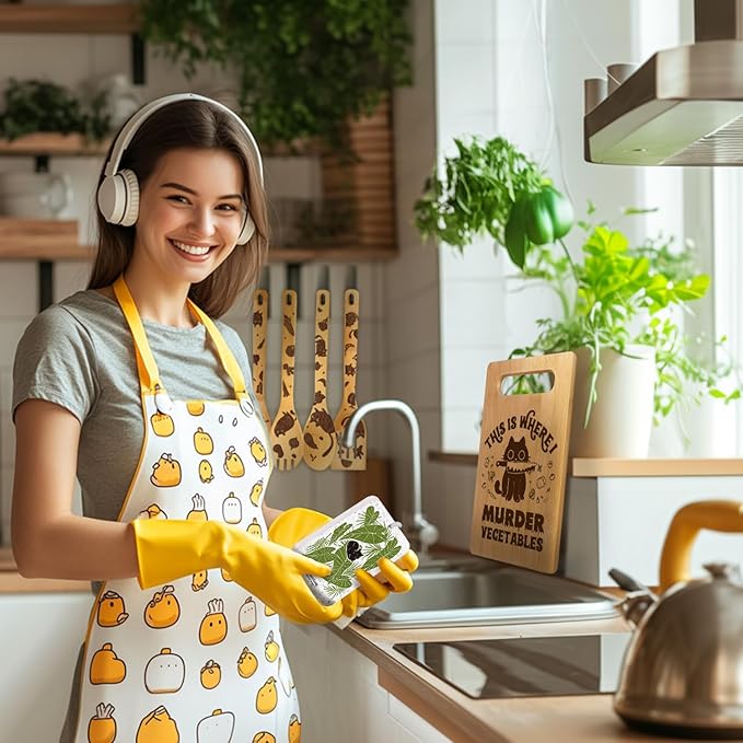 6 Pcs Funny Cute Cat Murder Vegetable Cutting Board with Spoons & Cleaning Sponge, Unique Cat Gifts for Cat Lover Women, Gifts for Christmas Birthday Housewarming, Black Cat Decor for Kitchen