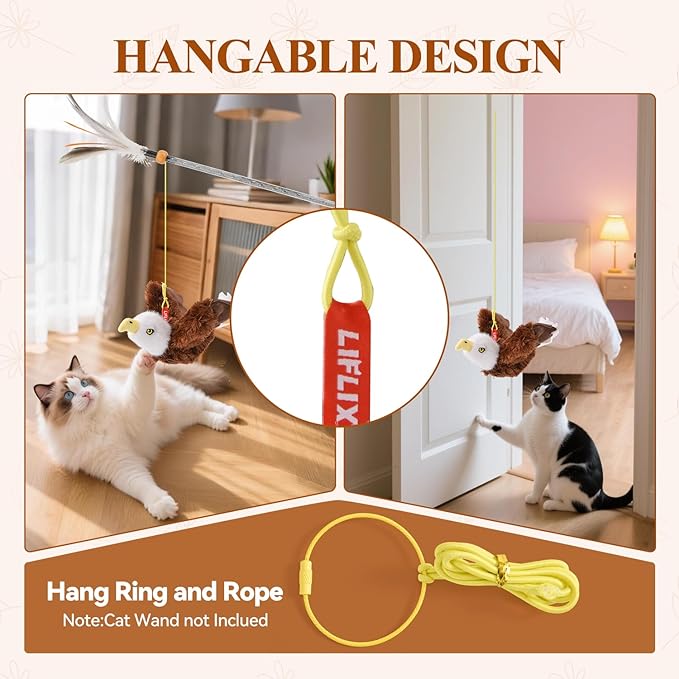 Flappy Bird Cat Toy, Interactive Flapping & Chirping Cat Toys for Indoor Cats, Rechargeable Cat Toys with Catnip, Touch Activated, Floppy Eagle NO Flying