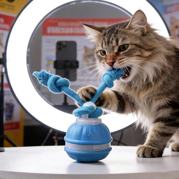 Interactive Smart Rolling Cat Toy Ball, Electric Automatic Moving Rolling Dog Toy with Rope and Sound, Motion Activated Dogs Ball, Self Moving Cats Toy for Boredom & Training (1, Sky Blue)