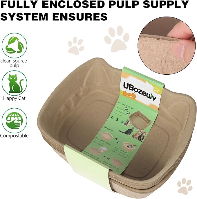 Disposable Cat Litter Boxes 6-Pack, Compact Cat Ear Design, Sturdy Travel Litter Box for Kittens & Small Cats, Recyclable Cardboard Litter Tray for Home, Car & Crate Use