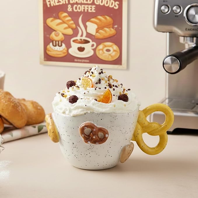 DIF DECO Christmas Mugs 11.8 OZ Ceramic Cute Pretzel Shape Coffee Mug with Handle Unique Holiday Hot Cocoa Cup Perfect for Tea & Coffee Lovers, Gifts for Family or Children, Dishwasher Safe(350ml)