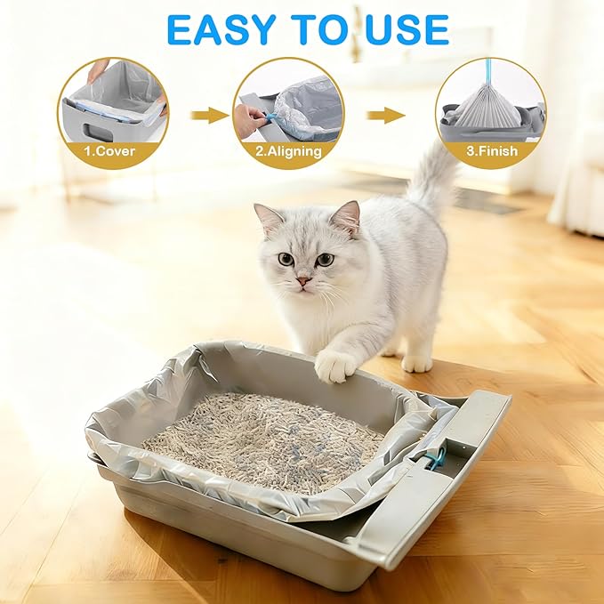 150 Count Cat Litter Box Bags Compatible with Petpi Autoscoper 11 & NeakM1 Open-Top Self-Cleaning Cat Litter Boxes, Leak-Proof Drawstring Heavy Duty Cat Litter Bags, 27" x 13"