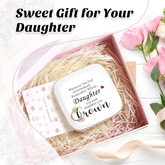 Daughter Gifts from Mom, Birthday Gift for Daughter Adult, Jewelry Holder - Remember Whose Daughter You Are Straighten Your Crown - Mothers Day Gifts for Daughters Graduation, Valentines