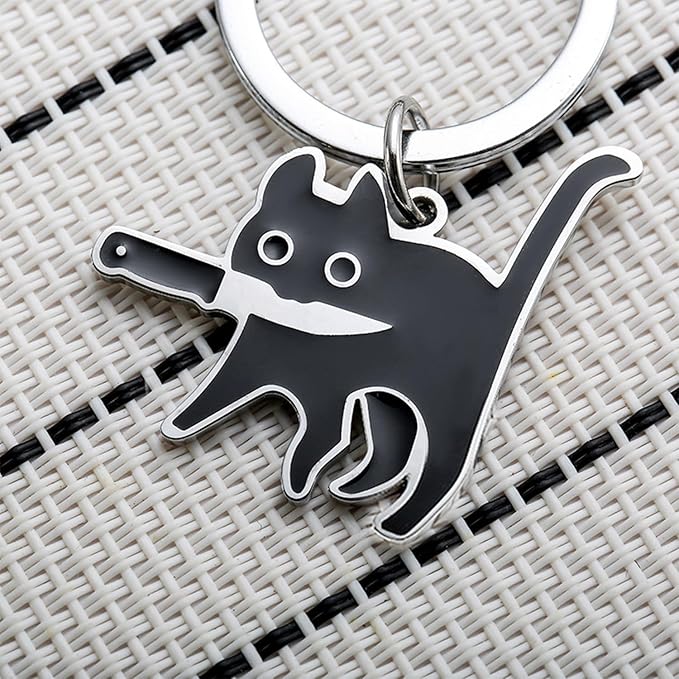 Miokkley Cute Black Cat Keychain, Funny Cat Lover Gifts for Women Men, Small Gifts for Mom Dad Cool Stuff Christmas Stocking Stuffers