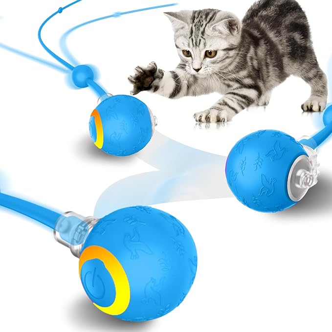 Smart Interactive Cat Dog Toys, Automatic Pet Toys for Bored Indoor Cats and Dogs, Motion Activated, USB Rechargeable, Christmas Pet Birthday Gifts (Blue)