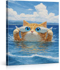 Coastal Fish Cat Wall Art Decor Whimsical Cat Fish Eyes Canvas Print Picture Funny Animal Wall Decor for Home Living Room 8x10 Inch Canvas Framed