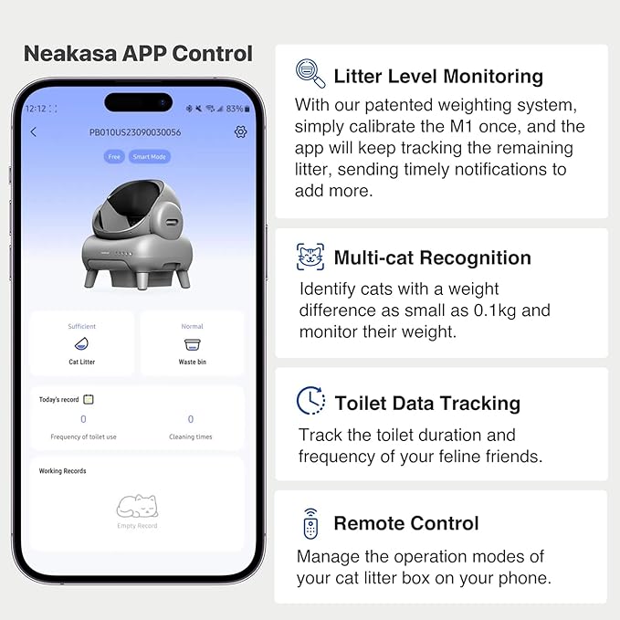 Neakasa M1 Open-Top Self Cleaning Cat Litter Box + Replaced Waste Bags-2 Rolls, Automatic Cat Litter Box with APP Control, Odor-Free Waste Disposal Includes Trash Bags