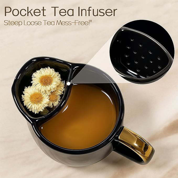 Yuwu 17oz Cat Mug with Tea Bag Holder & Spoon – Cute Ceramic kitty Coffee Cup Gift for Cat Lovers, Women, Girls – Tea Mug for Birthday, Christmas, Valentine’s Day(black)